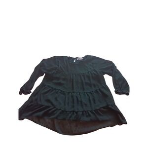 Temofon Dark Green Swiss Dot Tiered Top Womens Large Boho Flowy Forest